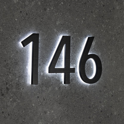 LUMO Lighting | Contemporary Illuminated Address Number 5" (Outdoor) - Black/Brushed Aluminum