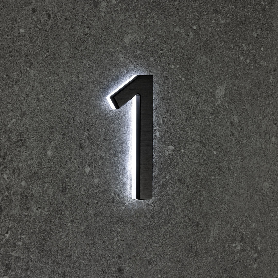 LUMO Lighting | Contemporary Illuminated Address Number 5" (Outdoor) - Black/Brushed Aluminum