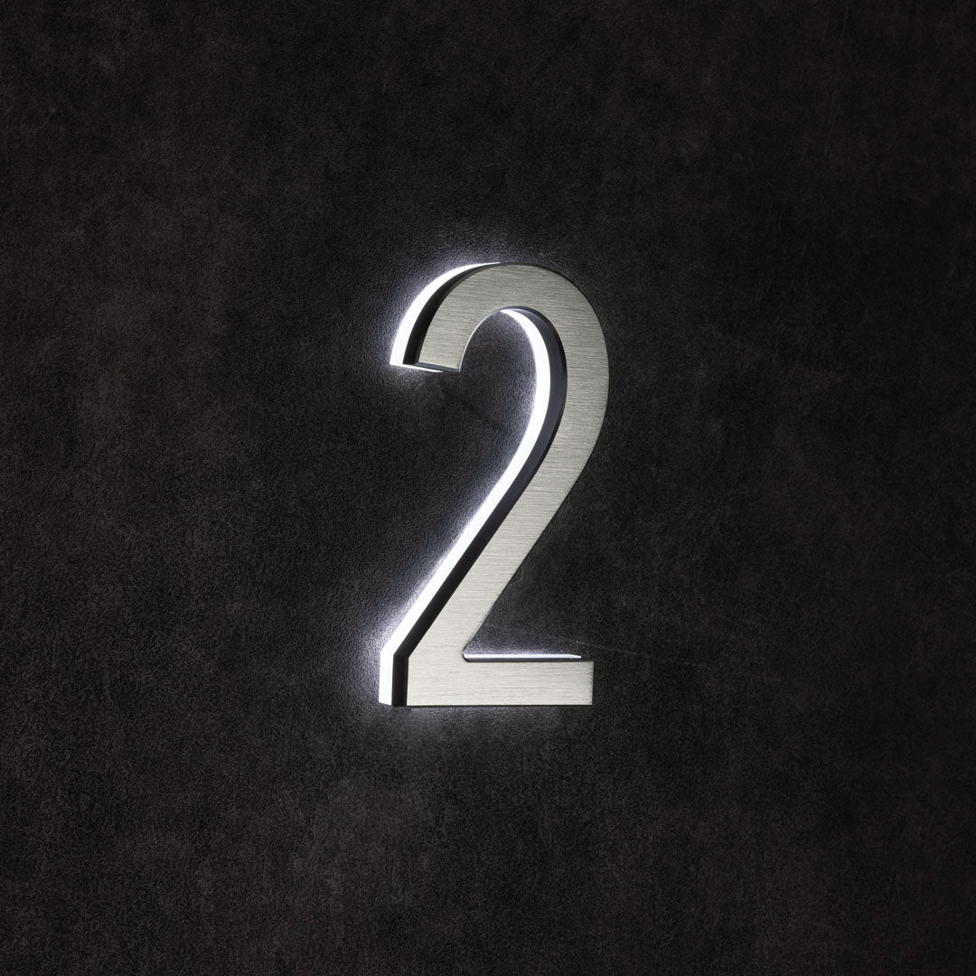 LUMO Lighting | Contemporary Illuminated Address Number 5" (Outdoor) - Silver/Brushed Aluminum