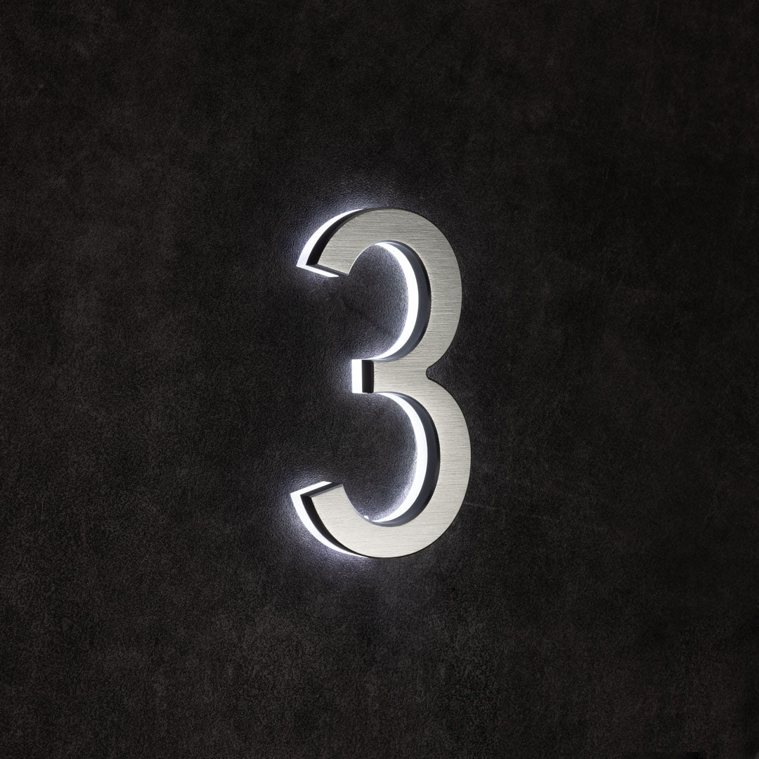 LUMO Lighting | Contemporary Illuminated Address Number 5" (Outdoor) - Silver/Brushed Aluminum