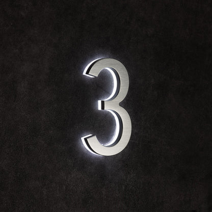 LUMO Lighting | Contemporary Illuminated Address Number 5" (Outdoor) - Silver/Brushed Aluminum