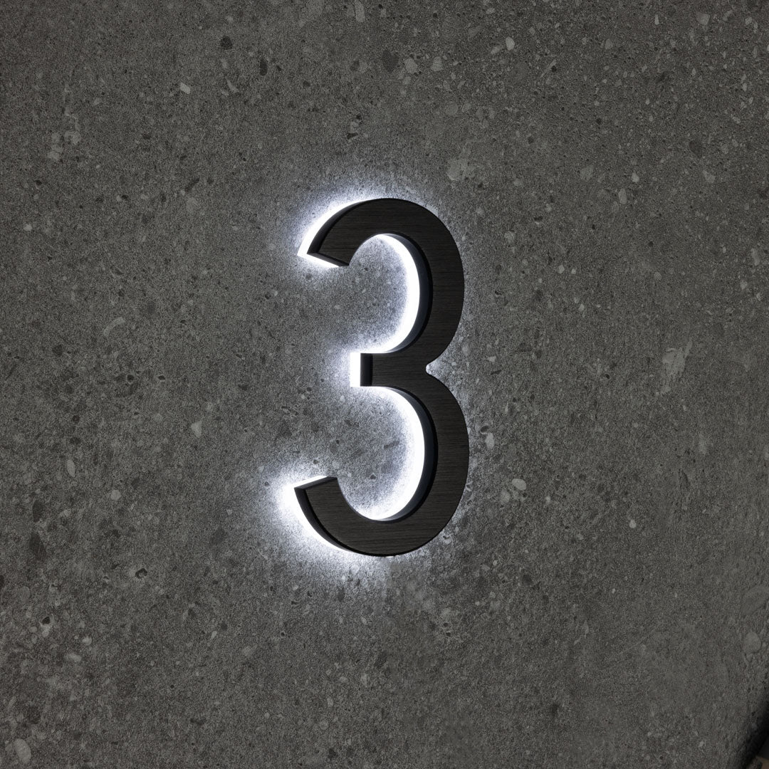 LUMO Lighting | Contemporary Illuminated Address Number 5" (Outdoor) - Black/Brushed Aluminum