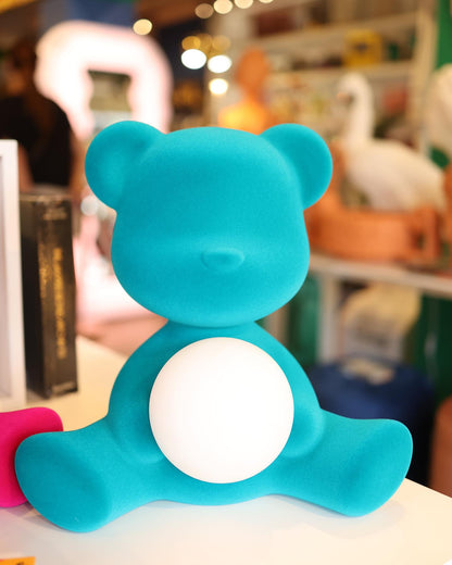 Teddy Lamp Velvet Finish with Rechargeable Led - Light Blue