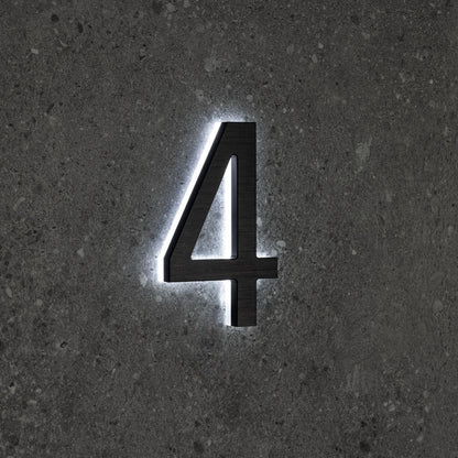 LUMO Lighting | Contemporary Illuminated Address Number 5" (Outdoor) - Black/Brushed Aluminum