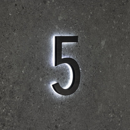 LUMO Lighting | Contemporary Illuminated Address Number 5" (Outdoor) - Black/Brushed Aluminum