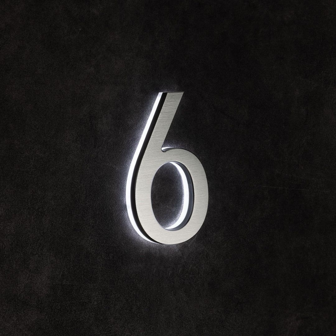 LUMO Lighting | Contemporary Illuminated Address Number 5" (Outdoor) - Silver/Brushed Aluminum