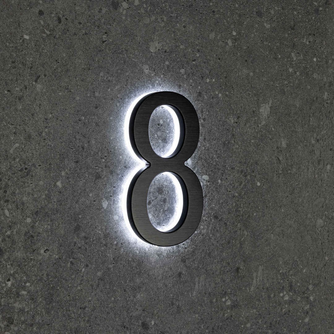 LUMO Lighting | Contemporary Illuminated Address Number 5" (Outdoor) - Black/Brushed Aluminum