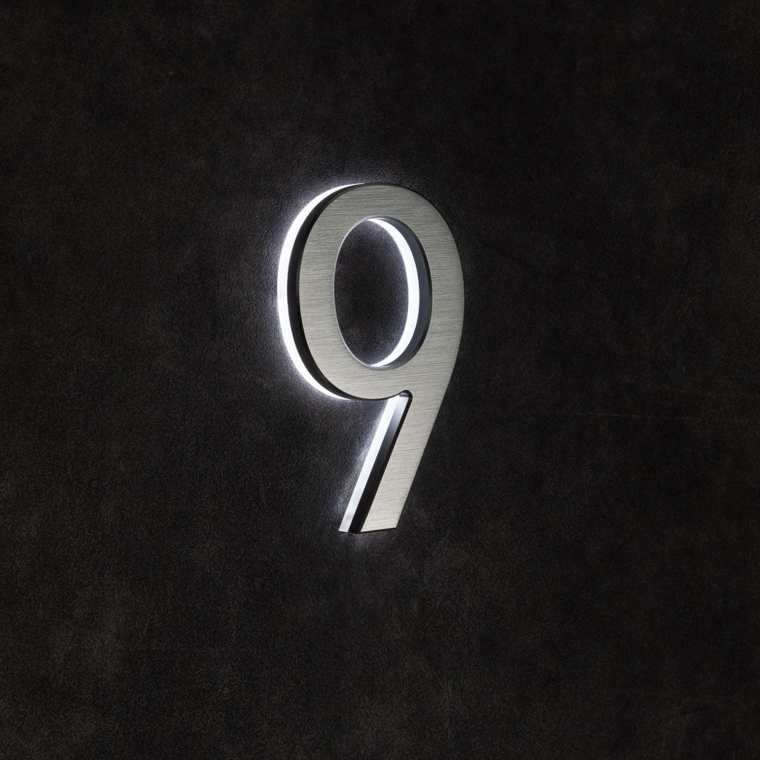 LUMO Lighting | Contemporary Illuminated Address Number 5" (Outdoor) - Silver/Brushed Aluminum