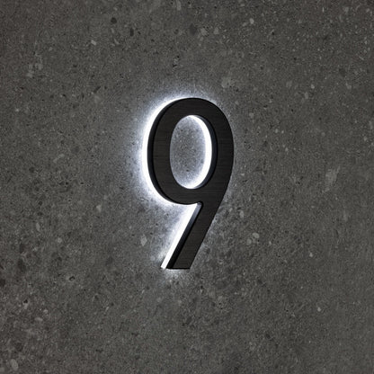 LUMO Lighting | Contemporary Illuminated Address Number 5" (Outdoor) - Black/Brushed Aluminum